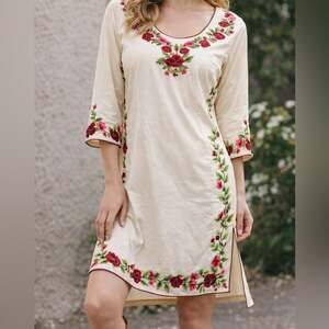 Handmade‎ Embroidered Floral Dress Boho Cottagecore Rose Tunic Kurti